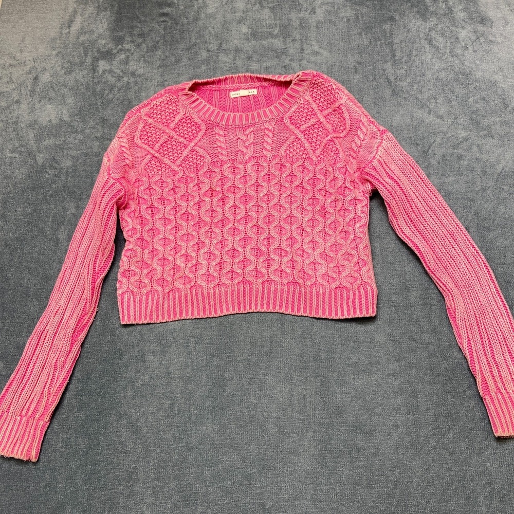 Aeropostale Cropped Sweater Women Small Pink Cable Knit Winter Wear Warm Outdoor